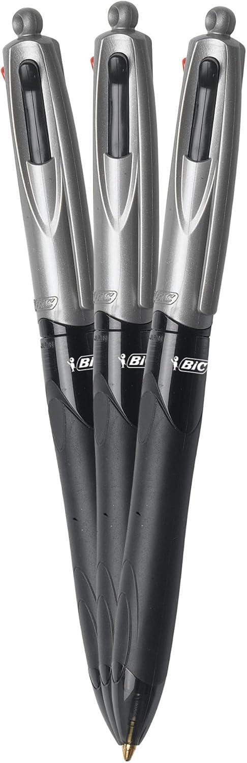 imageBIC 4Color Retractable Ballpoint Pens with 10 mm Medium Point and Assorted Ink Colors 12Count PackBlack  Blue  Green  Red Ink