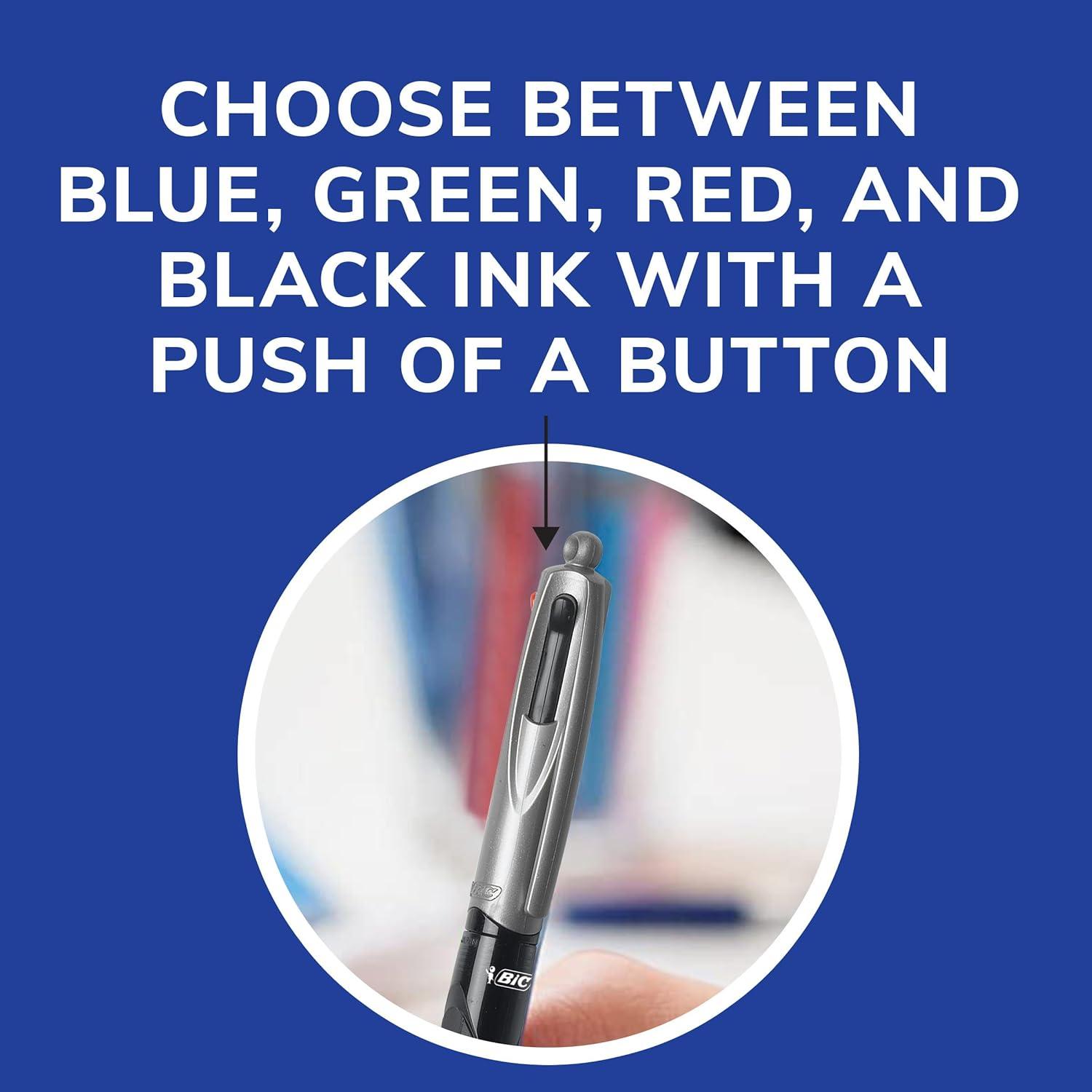 imageBIC 4Color Retractable Ballpoint Pens with 10 mm Medium Point and Assorted Ink Colors 12Count PackBlack  Blue  Green  Red Ink