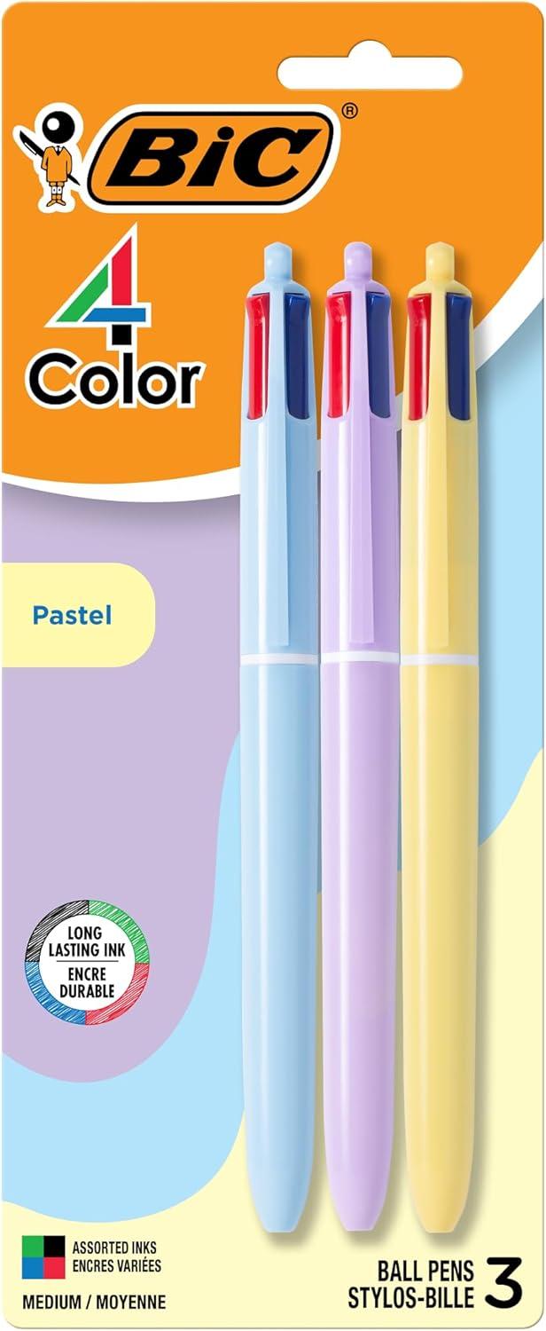 imageBIC 4Color Retractable Ballpoint Pens with 10 mm Medium Point and Assorted Ink Colors 12Count PackBlack  Blue  Green  Red Ink