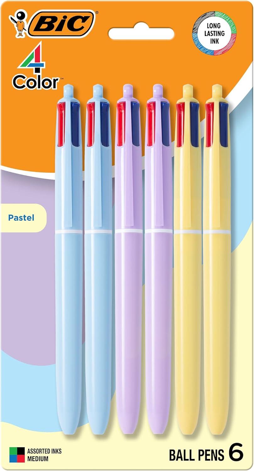 imageBIC 4Color Retractable Ballpoint Pens with 10 mm Medium Point and Assorted Ink Colors 12Count PackBlack  Blue  Green  Red Ink