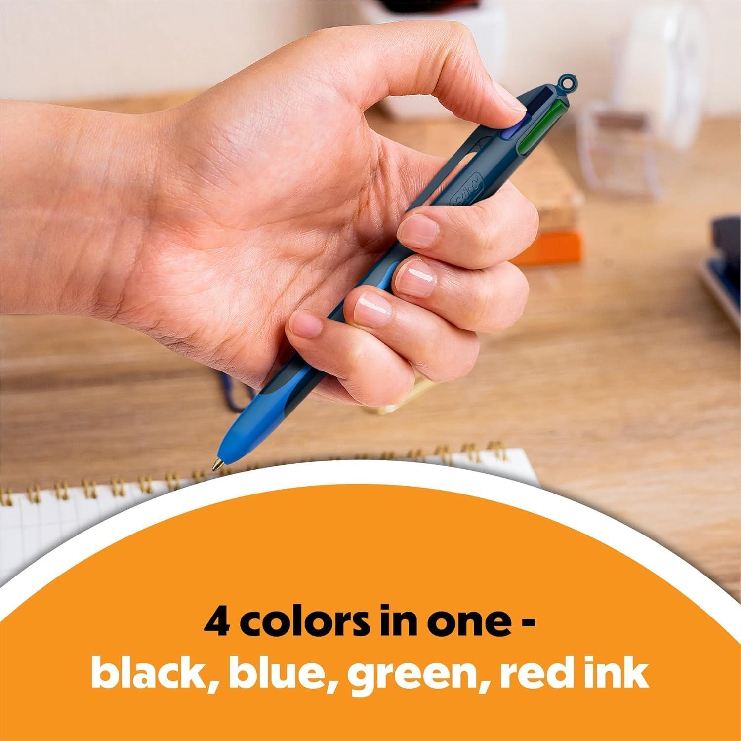 imageBIC 4Color Retractable Ballpoint Pens with 10 mm Medium Point and Assorted Ink Colors 12Count PackBlue