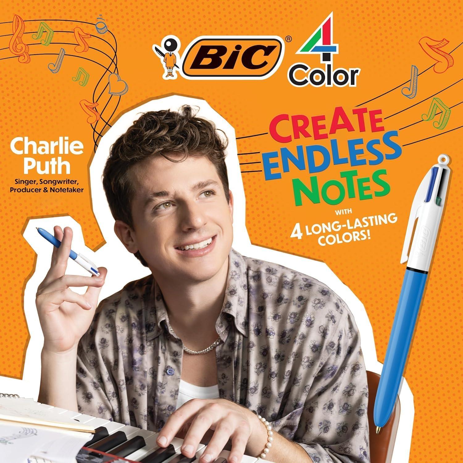 imageBIC 4Color Retractable Ballpoint Pens with 10 mm Medium Point and Assorted Ink Colors 12Count PackBlue
