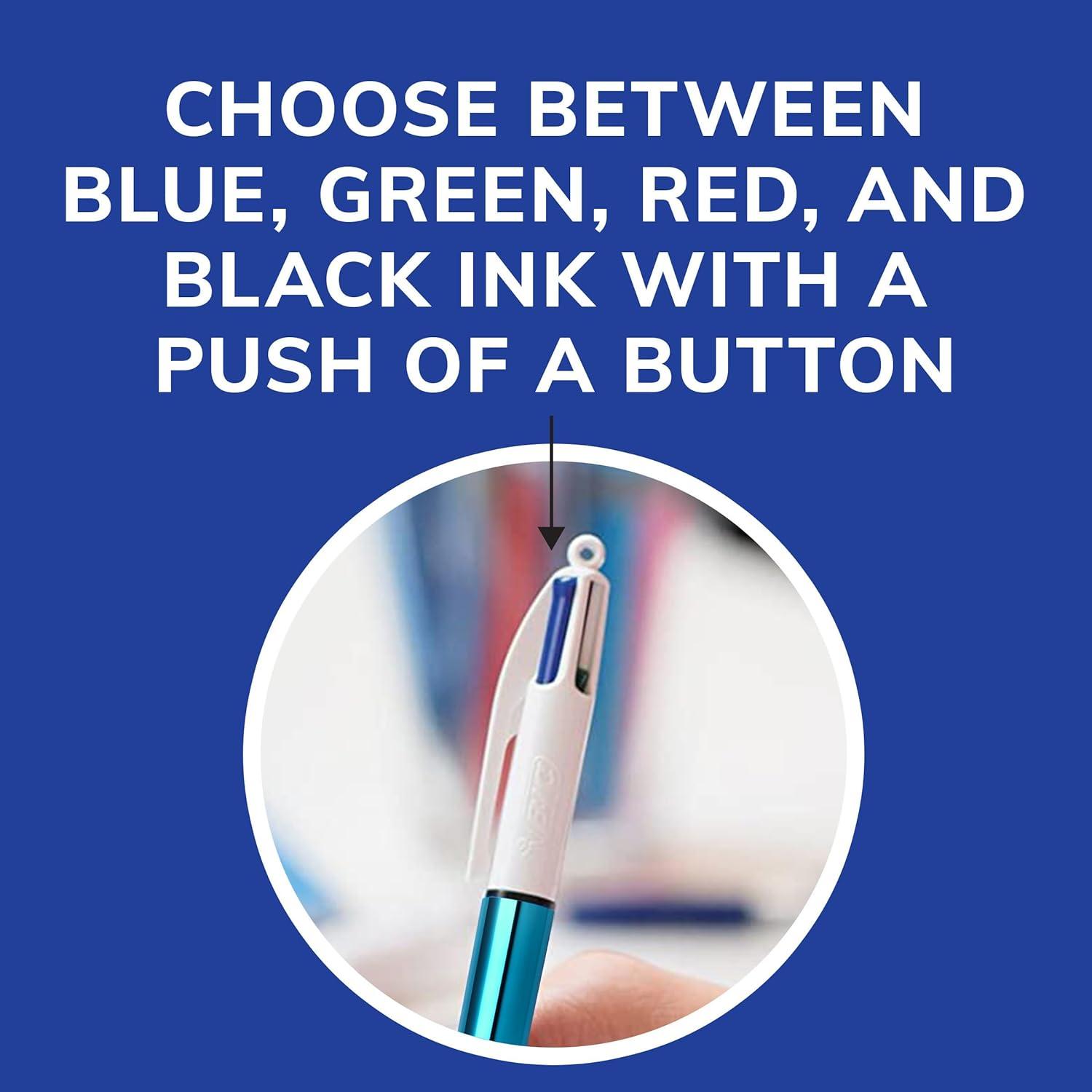 imageBIC 4Color Retractable Ballpoint Pens with 10 mm Medium Point and Assorted Ink Colors 12Count PackGreen