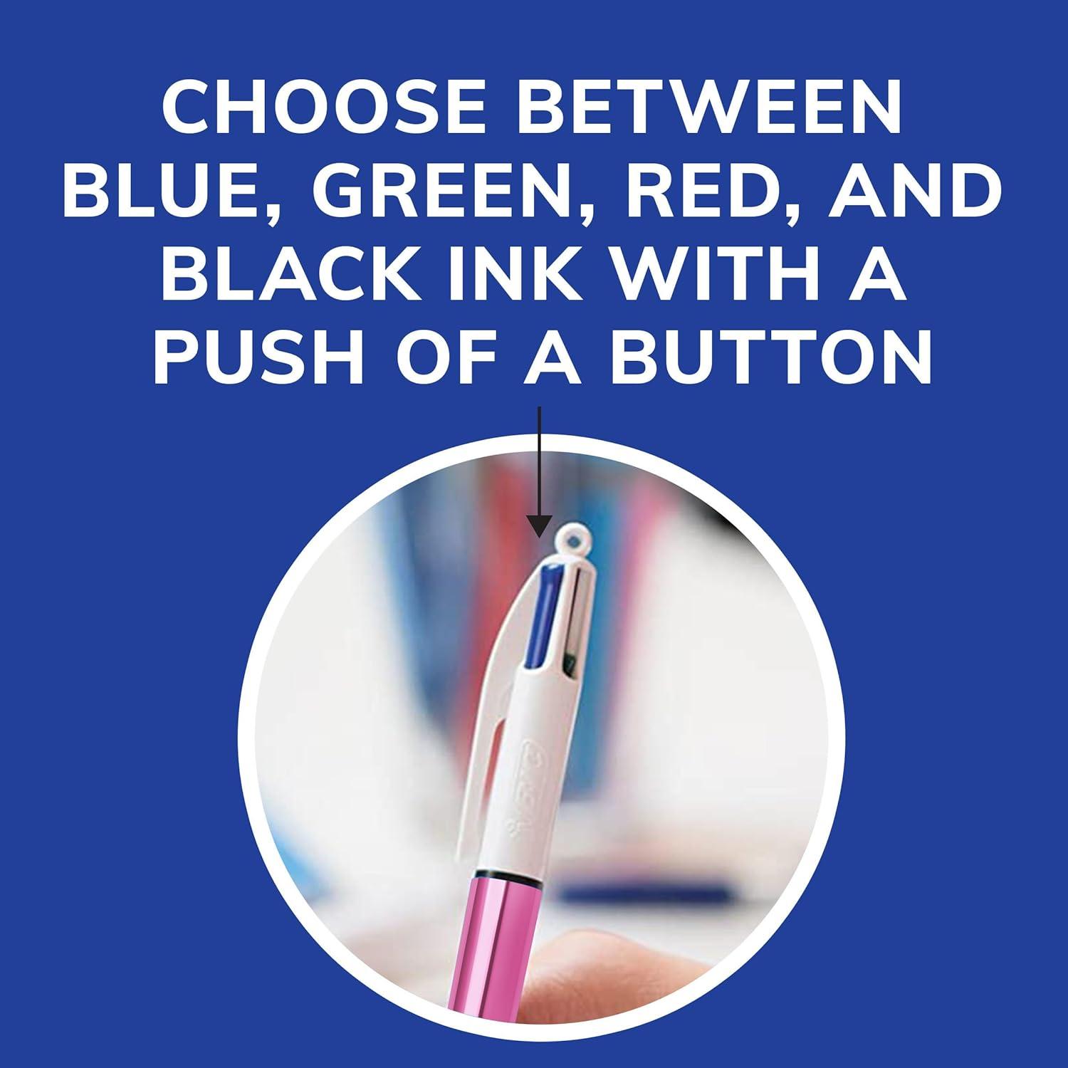 imageBIC 4Color Retractable Ballpoint Pens with 10 mm Medium Point and Assorted Ink Colors 12Count PackPink