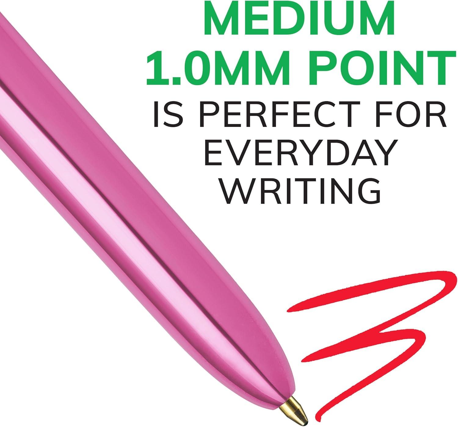imageBIC 4Color Retractable Ballpoint Pens with 10 mm Medium Point and Assorted Ink Colors 12Count PackPink