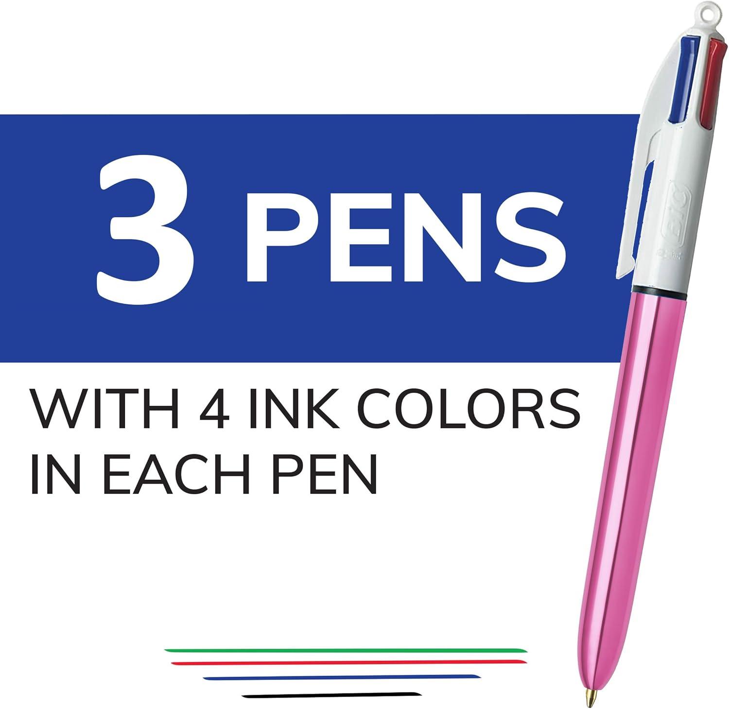 imageBIC 4Color Retractable Ballpoint Pens with 10 mm Medium Point and Assorted Ink Colors 12Count PackPink