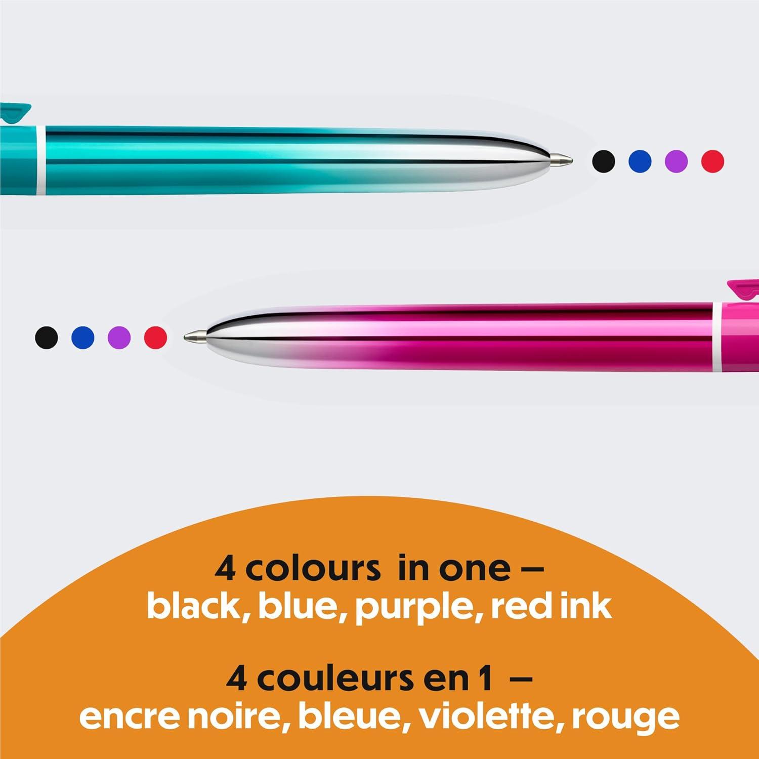imageBIC 4Color Retractable Ballpoint Pens with 10 mm Medium Point and Assorted Ink Colors 12Count PackPurple  Black  Blue  Red Ink