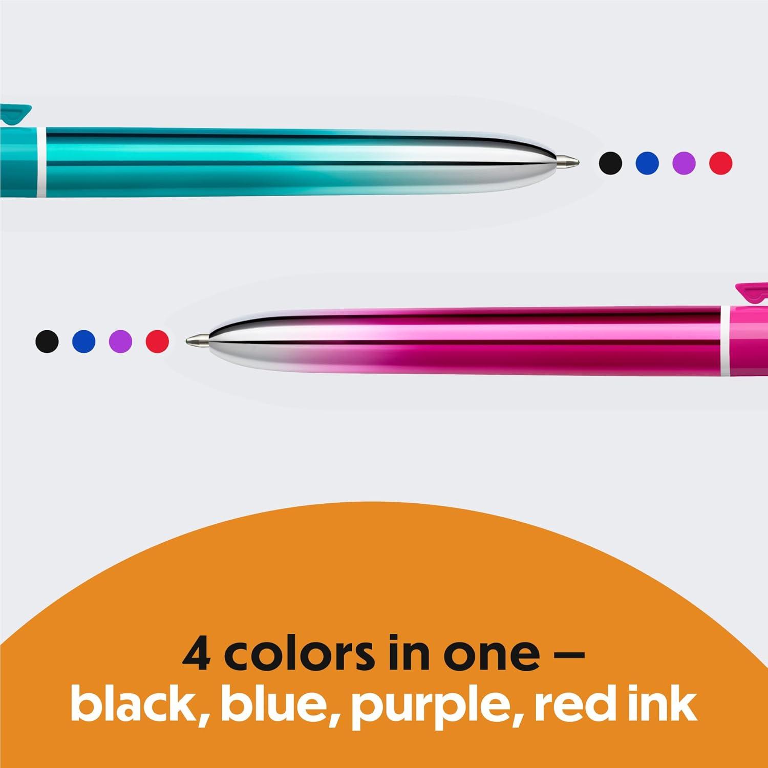 imageBIC 4Color Retractable Ballpoint Pens with 10 mm Medium Point and Assorted Ink Colors 12Count PackPurple  Black  Blue  Red Ink