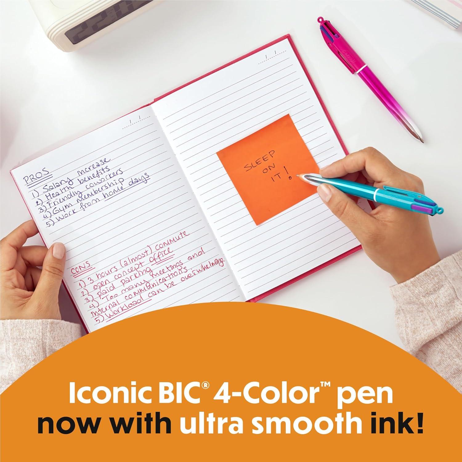 imageBIC 4Color Retractable Ballpoint Pens with 10 mm Medium Point and Assorted Ink Colors 12Count PackPurple  Black  Blue  Red Ink
