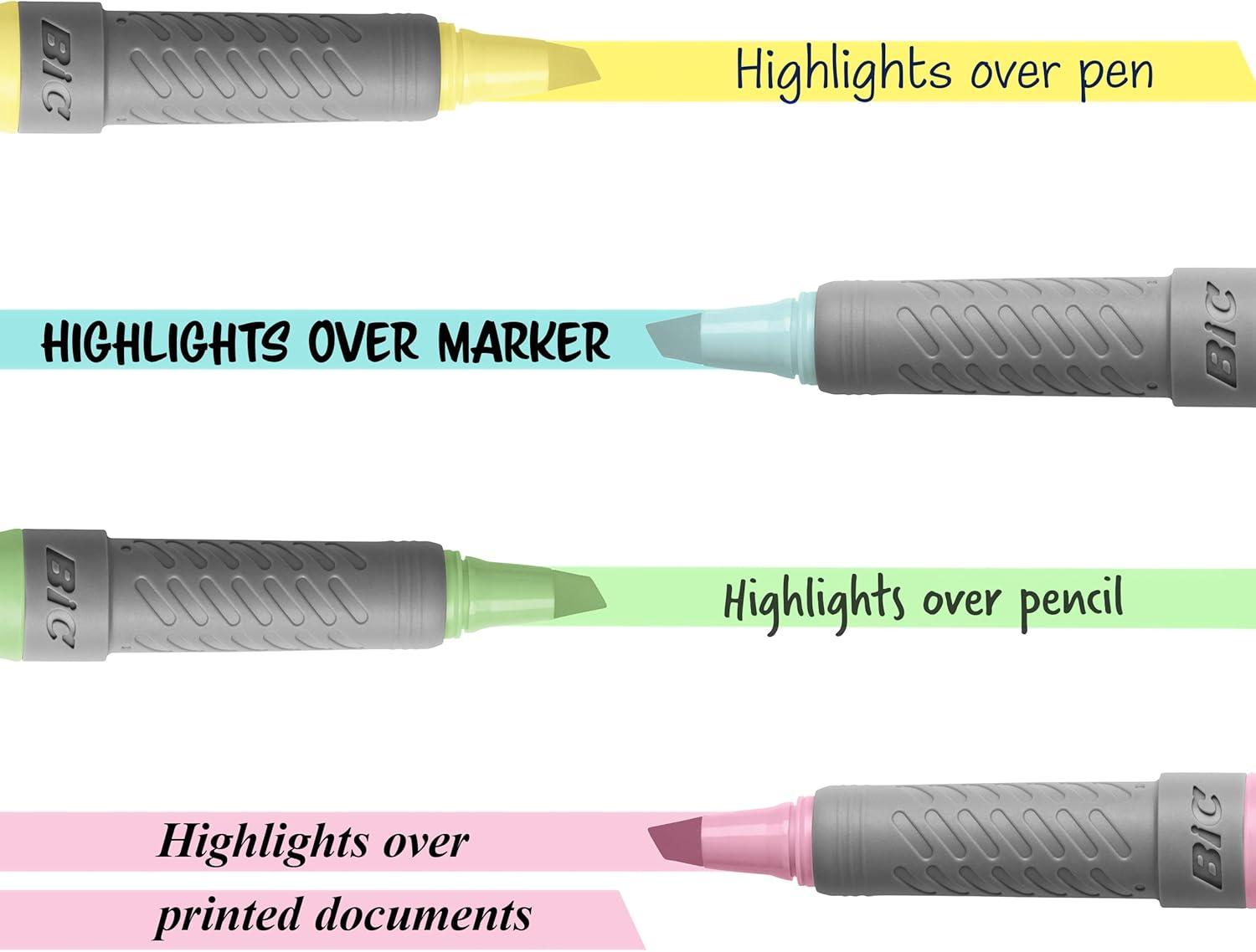 imageBIC Brite Liner Grip Pastel Highlighter Set Chisel Tip 12Count Pack of Pastel Highlighters in Assorted Colors Cute Highlighters for Bullet Journaling Note Taking and More