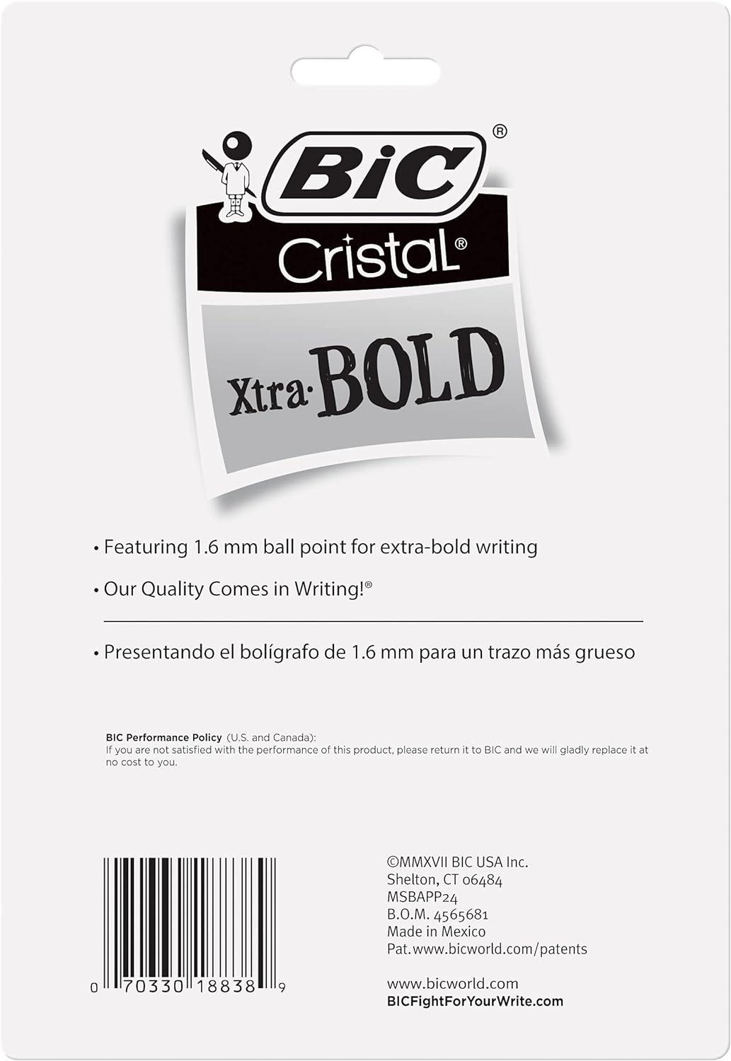 imageBIC Cristal Xtra Bold Ballpoint Pens Bold Point 16mm For Vivid And Dramatic Lines Assorted Colors 24Count Pack Perfect Ink Pens