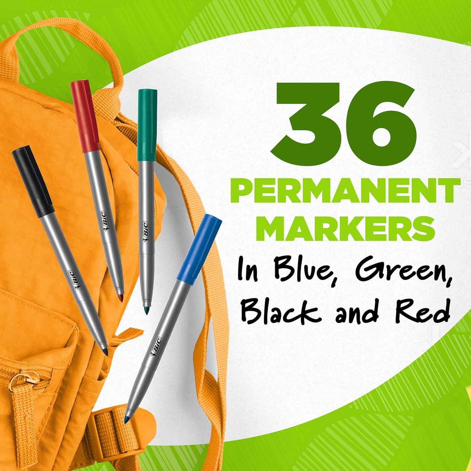 imageBIC Ecolutions Fine Permanent Markers Fine Bullet Tip 36Count Pack of Assorted Colors Marker Set Made from 51 Recycled Plastic
