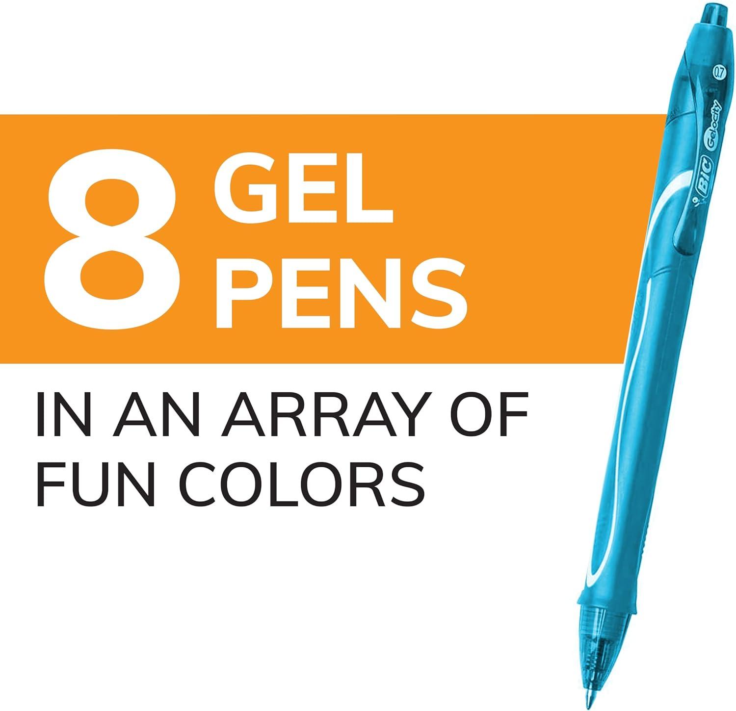 imageBIC Gelocity Quick Dry Assorted Colors Gel Pens Medium Point 07mm 8Count Pack Retractable Gel Pens With Comfortable Full Grip
