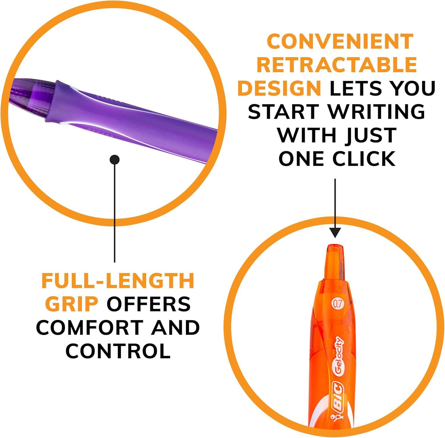 imageBIC Gelocity Quick Dry Assorted Colors Gel Pens Medium Point 07mm 8Count Pack Retractable Gel Pens With Comfortable Full Grip
