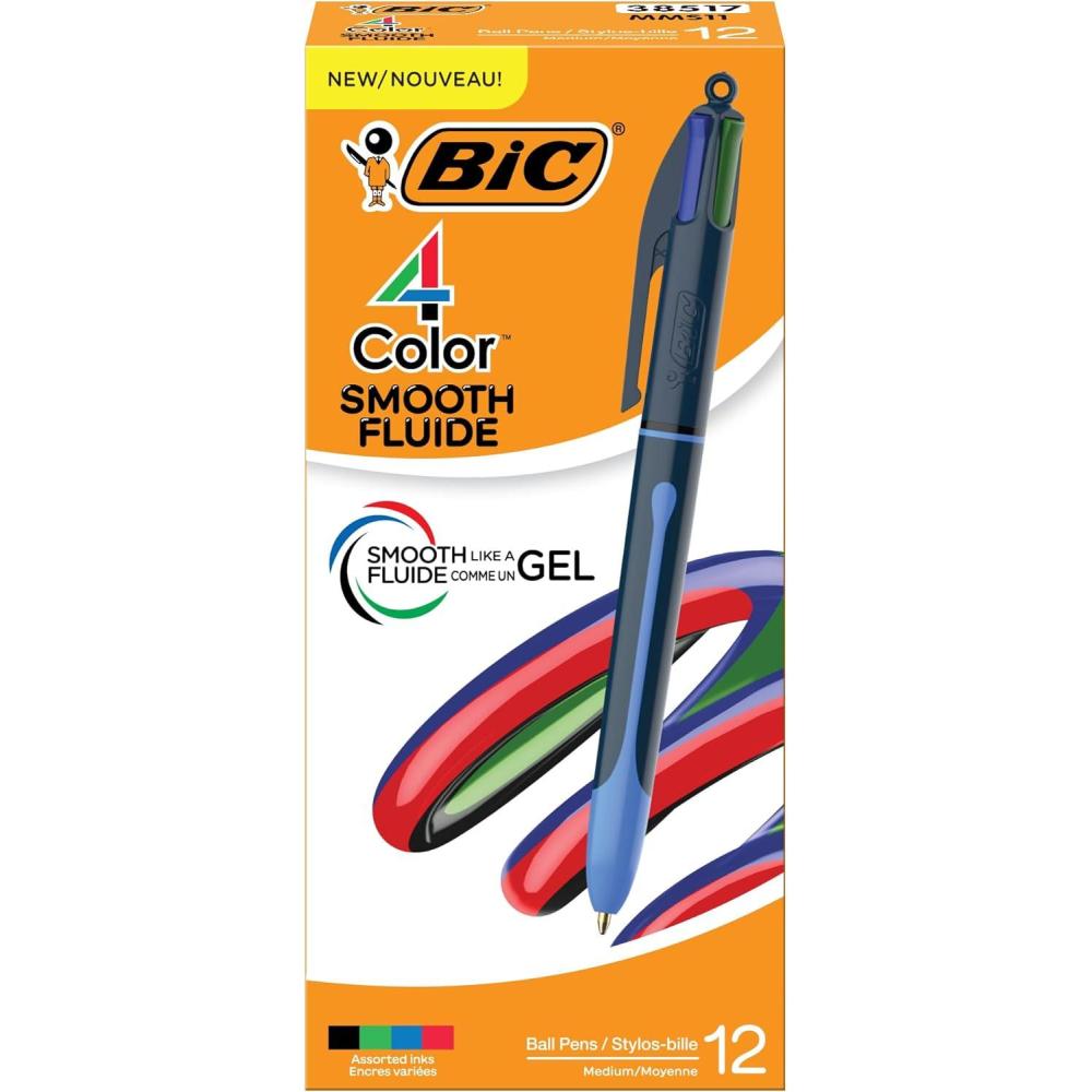 imageBIC 4Color Retractable Ballpoint Pens with 10 mm Medium Point and Assorted Ink Colors 12Count PackBlack  Blue  Green  Red Ink