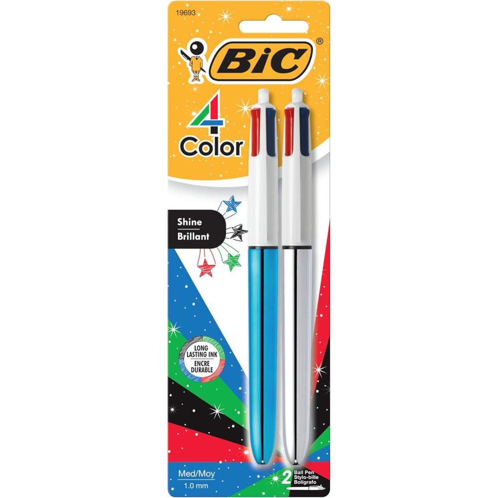 imageBIC 4Color Retractable Ballpoint Pens with 10 mm Medium Point and Assorted Ink Colors 12Count PackMulticolor