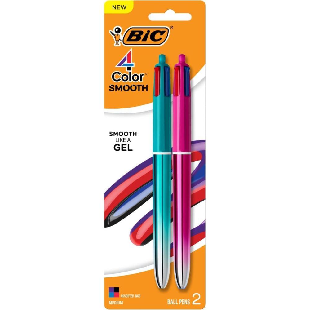 imageBIC 4Color Retractable Ballpoint Pens with 10 mm Medium Point and Assorted Ink Colors 12Count PackPurple  Black  Blue  Red Ink