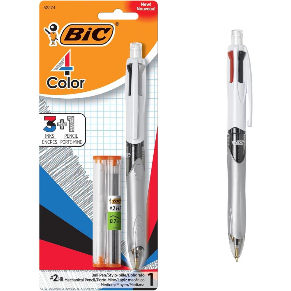 imageBIC 4Color Retractable Ballpoint Pens with 10 mm Medium Point and Assorted Ink Colors 12Count PackRed  Blue  Black Ink