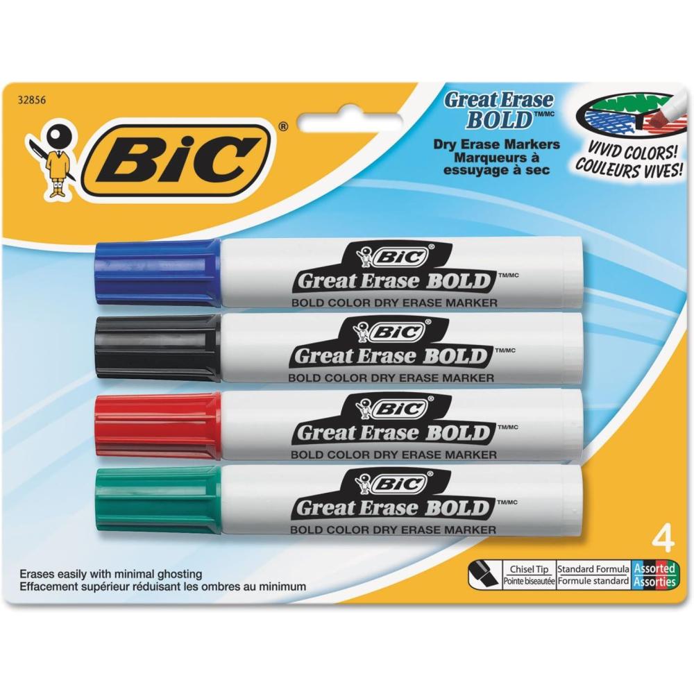 imageBIC Great Erase BOLD Dry Erase Marker Tank Style Chisel Tip Assorted Colors 4Count