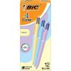 imageBIC 4Color Retractable Ballpoint Pens with 10 mm Medium Point and Assorted Ink Colors 12Count PackBlack  Blue  Green  Red Ink