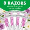 imageBIC Soleil Escape Womens Disposable Razors 3 Blades for a Comfortable Shave Pack of Rose and Magnolia Scented Handle Shaving Razors for Women 3 Count1 Count Pack of 8