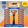 imageBIC Comfort 3 Refillable Disposable Razors for Men 1 Handle and 14 Cartridges With 3 Blades 15 Piece Razor Kit for Men1 Count Pack of 14