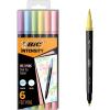 imageBIC Intensity 2 in 1 Dual Tip Fineliner Pens Fine Tip 07mm and Flexible Brush 37mm Assorted Pastel Colors 6Count Pack