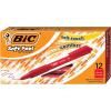 imageBIC Soft Feel Red Retractable Ballpoint Pens Medium Point 10mm 12Count Pack Red Pens With SoftTouch Comfort Grip