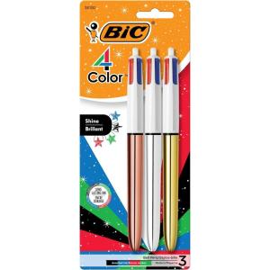 imageBIC 4 Color Shine Retractable Ballpoint Pen with LongLasting Ink and 10 mm Medium Point 3Count in Assorted Ink