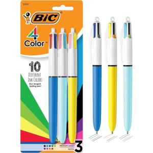 imageBIC 4Color Retractable Ballpoint Pens with 10 mm Medium Point and Assorted Ink Colors 12Count Pack10 Assorted Ink Colors