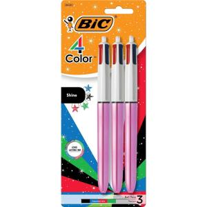 imageBIC 4Color Retractable Ballpoint Pens with 10 mm Medium Point and Assorted Ink Colors 12Count PackPink