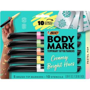 imageBIC BodyMark Temporary Tattoo Markers for Skin Artists Set Mixed Tip 8Count Pack of Assorted Colors SkinSafe Cosmetic QualityPastel Set