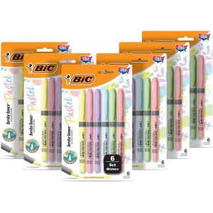 imageBIC Brite Liner Grip Pastel Highlighter Set Chisel Tip 36Count Pack of Pastel Highlighters in Assorted Colors Cute Highlighters for Bullet Journal Exercises Note Taking and More6 Count Pack of 6