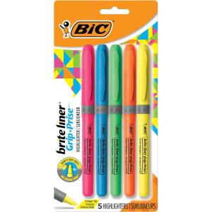 imageBIC Brite Liner Highlighters Chisel Tip 12Count Pack of Yellow Highlighters Ideal Highlighter Set for Organizing and ColoringAssorted Ink Colors with Grip