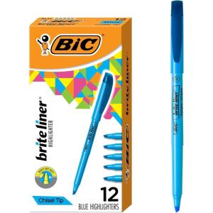 imageBIC Brite Liner Highlighters Chisel Tip 12Count Pack of Yellow Highlighters Ideal Highlighter Set for Organizing and ColoringBlue