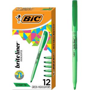 imageBIC Brite Liner Highlighters Chisel Tip 12Count Pack of Yellow Highlighters Ideal Highlighter Set for Organizing and ColoringGreen