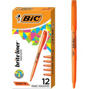 imageBIC Brite Liner Highlighters Chisel Tip 12Count Pack of Yellow Highlighters Ideal Highlighter Set for Organizing and ColoringOrange