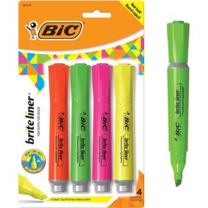 imageBIC Brite Liner Highlighters Chisel Tip 12Count Pack of Yellow Highlighters Ideal Highlighter Set for Organizing and ColoringTank Size Assorted Ink Colors