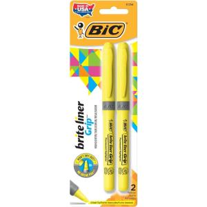 imageBIC Brite Liner Highlighters Chisel Tip 12Count Pack of Yellow Highlighters Ideal Highlighter Set for Organizing and ColoringYellow with Grip