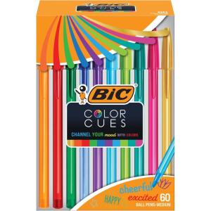 imageBIC Color Cues Pen Set 60Count Pack Assorted Colors Fun Color Pens for School Supplies Includes BIC Cristal Xtra Smooth Ballpoint Pens1 Count Pack of 60