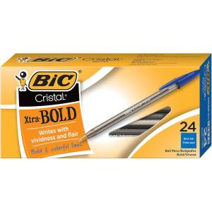 imageBIC Cristal Xtra Bold Ballpoint Pen Bold Point 16mm For Vivid And Dramatic Lines Blue 24Count