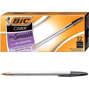 imageBIC Cristal Xtra Smooth Black Ballpoint Pens Medium Point 10mm 12Count Pack Extra Smooth and Reliable Ballpoint Pens