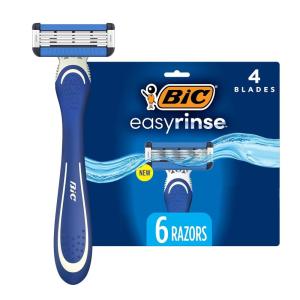 imageBIC EasyRinse AntiClogging Mens Disposable Razors for a Smooth Summer Shave With Less Irritation Shaving Razors With 4 Blades 6 Pack6 Count Pack of 1