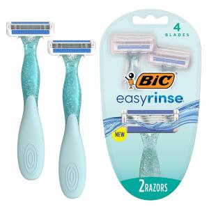 imageBIC EasyRinse AntiClogging Womens Disposable Razors for a Smoother Shave With Less Irritation Shaving Razors With 4 Blades 6 Count1 Count Pack of 2