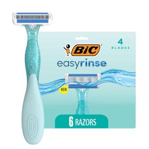 imageBIC EasyRinse AntiClogging Womens Disposable Razors for a Smoother Shave With Less Irritation Shaving Razors With 4 Blades 6 Count1 Count Pack of 6