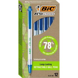 imageBIC Ecolutions Clic Stic Black Ballpoint Pens Medium Point 10mm 12Count Pack Retractable Ball Point Pens Made from 78 Recycled PlasticBlue