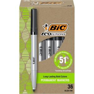 imageBIC Ecolutions Fine Permanent Markers Fine Bullet Tip 36Count Pack Black Marker Set Made from 51 Recycled Plastic