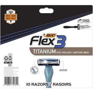 imageBIC Flex 3 Titanium Disposable Razors for Men For a Smooth UltraClose and Comfortable Shave 10 Piece Disposable Razor Set with 3 Blades1 Count Pack of 10
