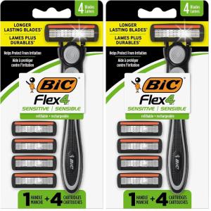 imageBIC Flex 4 Refillable Refill Razor Cartridges for Men LongLasting 4 Blade Razor Heads for Sensitive Skin 10 Refill CartridgesBlack