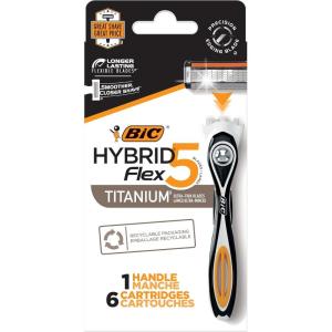 imageBIC Flex 5 Hybrid Disposable Razors for Men 1 Handle and 6 Cartridges With 5 Blades 7 Piece Razor Set for Men